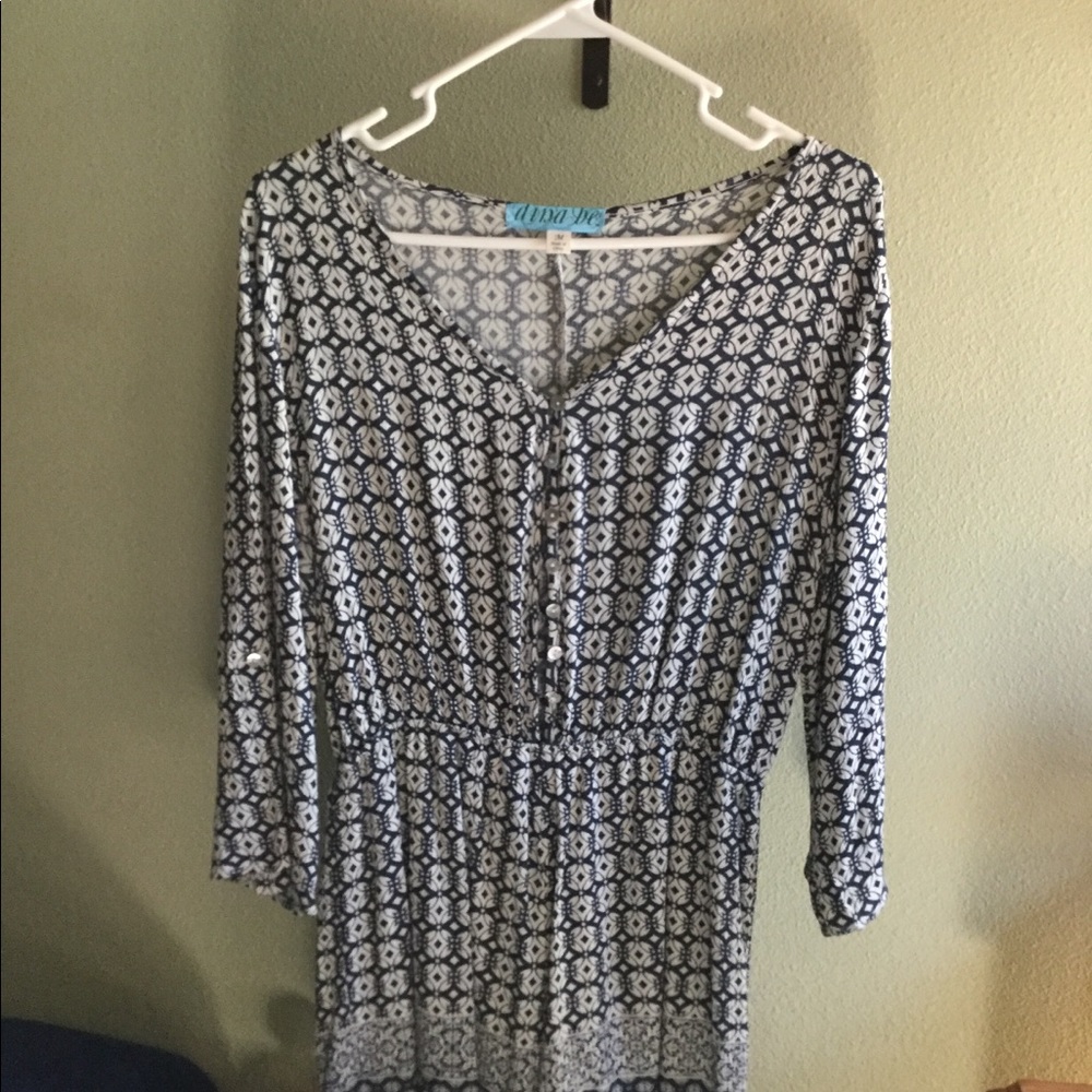 Button front blue and cream romper